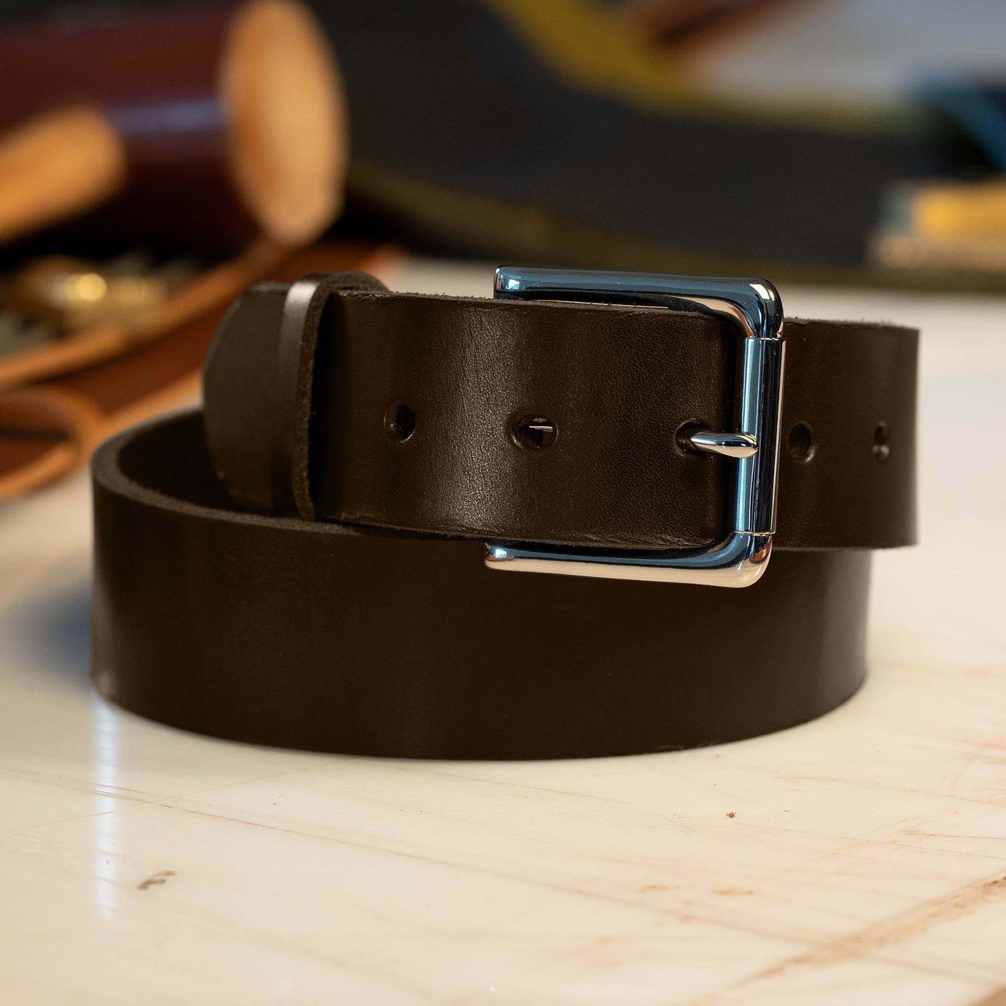 Havana casual men’s leather belt with solid brass chrome roller buckle – Heritage Hues