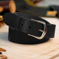 Black semi-dress men’s leather belt with solid brass chrome buckle – Heritage Timeless
