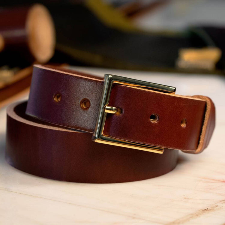 British Brown dress men’s leather belt with solid brass brass-finish buckle – Heritage Classico
