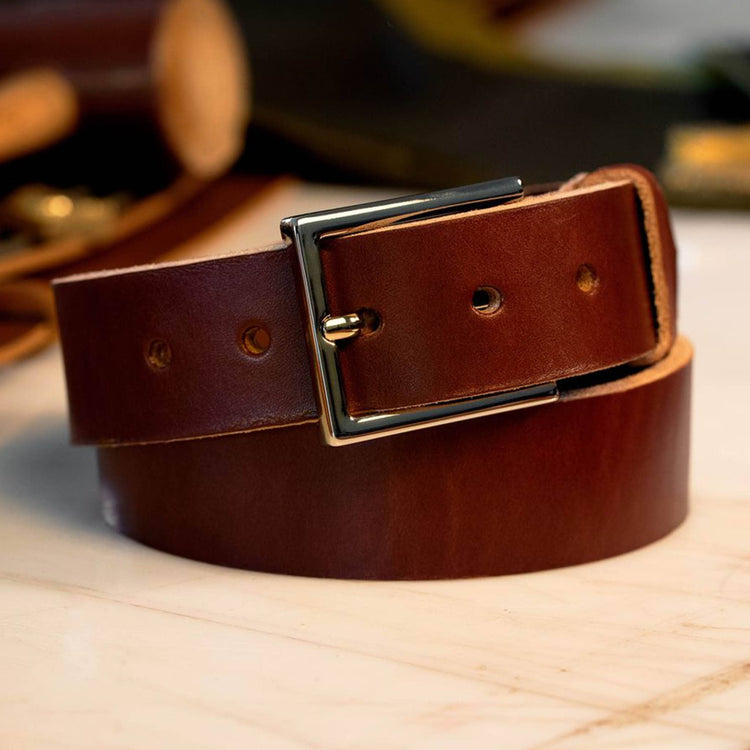 British Brown dress men’s leather belt with solid brass chrome buckle – Heritage Classico