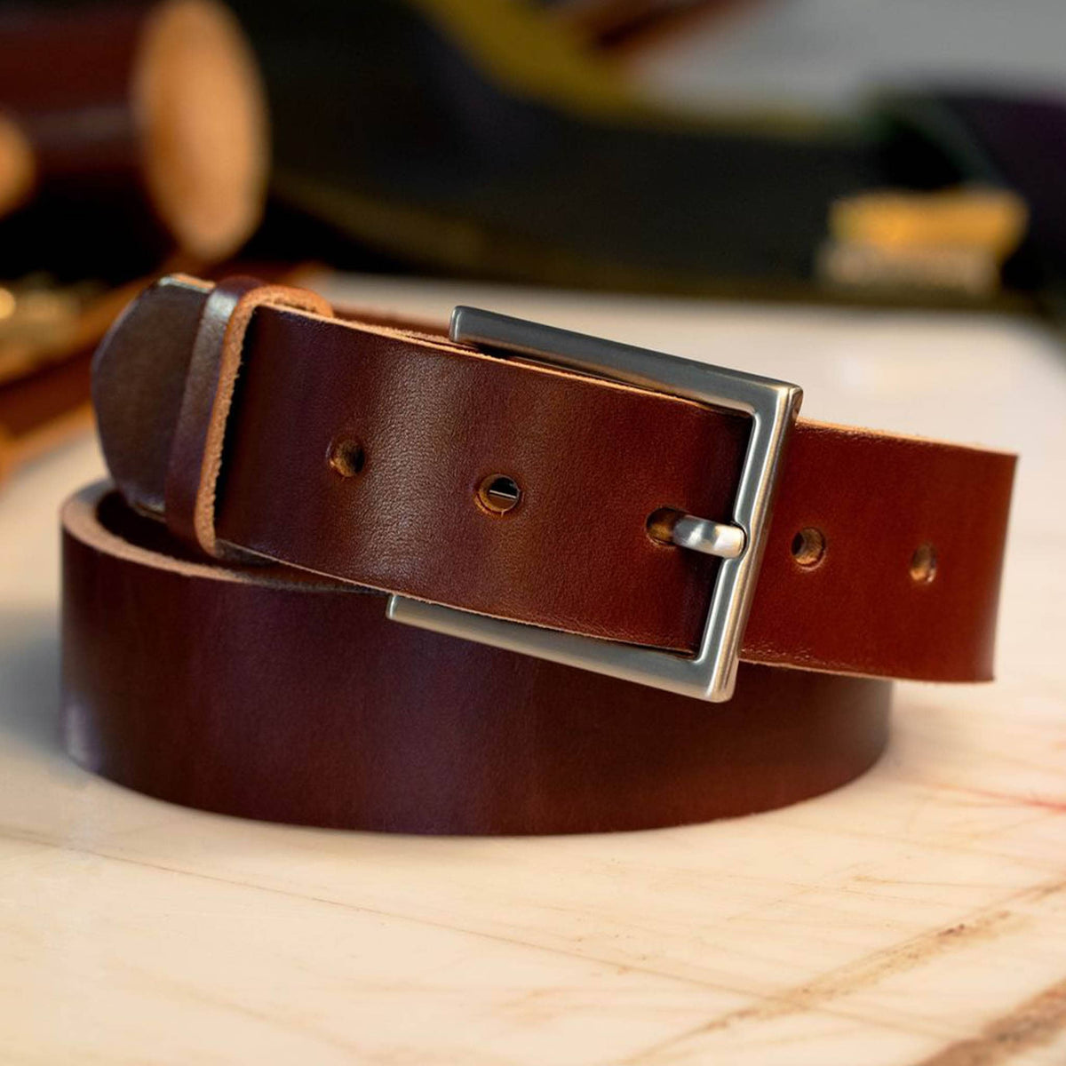 British Brown dress men’s leather belt with solid brass nickel matte buckle – Heritage Classico