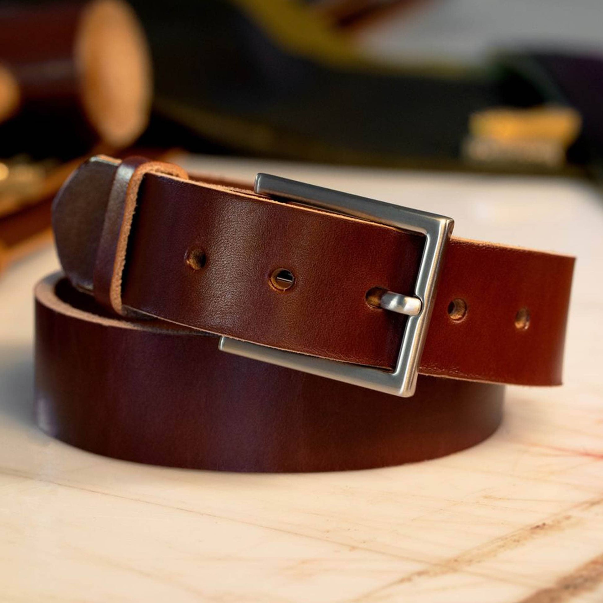 British Brown dress men’s leather belt with solid brass nickel matte buckle – Heritage Classico