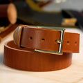 Chestnut dress men’s leather belt with solid brass brass-finish buckle – Heritage Classico