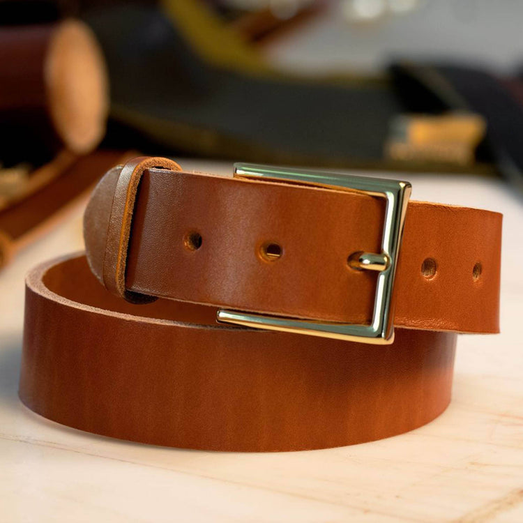 Chestnut dress men’s leather belt with solid brass brass-finish buckle – Heritage Classico