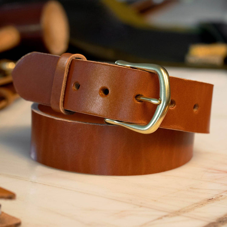 Heritage Chestnut English bridle leather dress casual belt with brass frame buckle, 1-1/2 inch wide