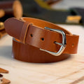 Chestnut semi-dress men’s leather belt with solid brass chrome buckle – Heritage Timeless