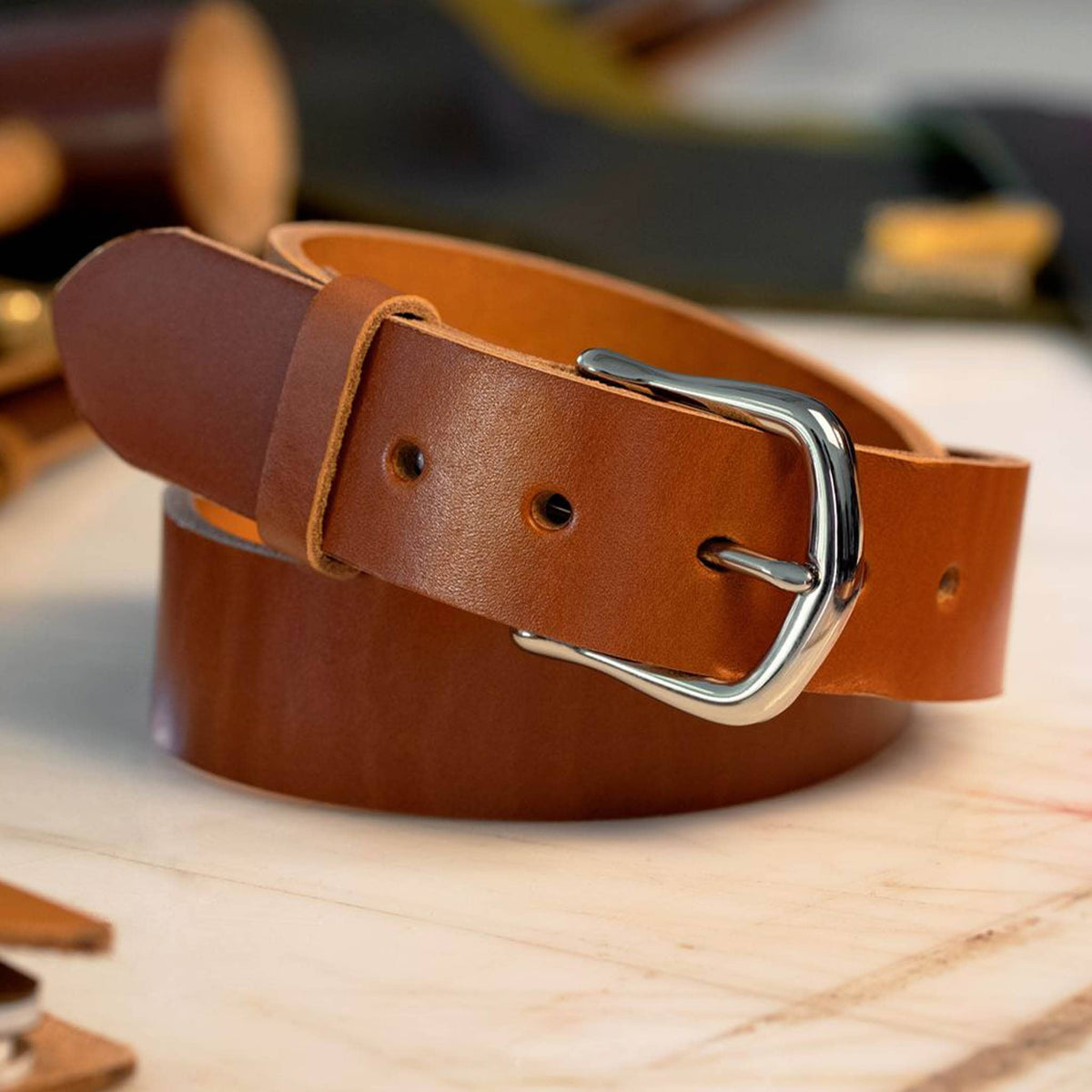 Heritage Chestnut English bridle leather dress casual belt with chrome frame buckle, 1-1/2 inch wide