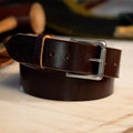Havana casual men’s leather belt with solid brass nickel matte roller buckle – Heritage Hues