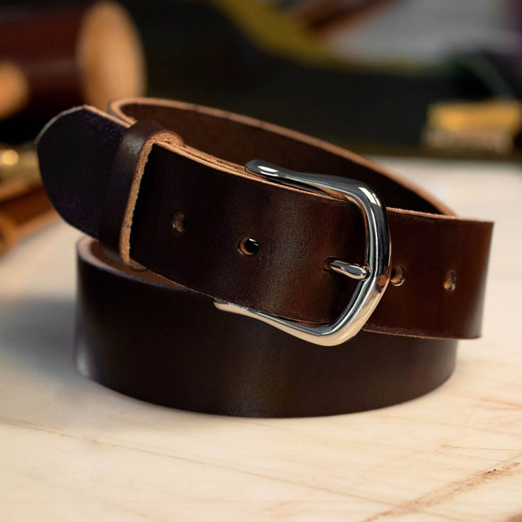 Heritage Havana English bridle leather dress casual belt with chrome frame buckle, 1-1/2 inch wide